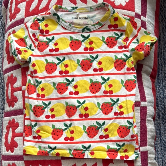 Mini Rodini Short Sleeve Tee with Fruit Pattern - Yellow, Red, Green - Picture 1 of 1